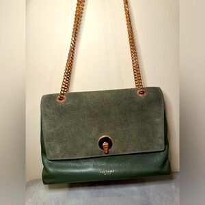 Ted Baker London green suede circle padlock shoulder/crossbody bag.